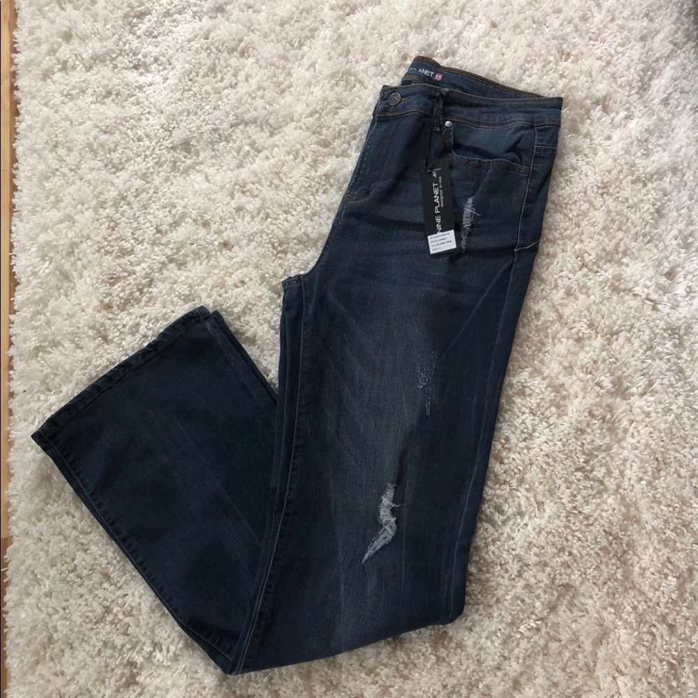 Boutique Nine Plant Distressed Flare Jeans